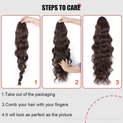 Vigorous 24 inch Body Wave Drawstring Pony Tail For Black Women Heat Resistant Dark Brown Synthetic Ponytail Hair Extensions